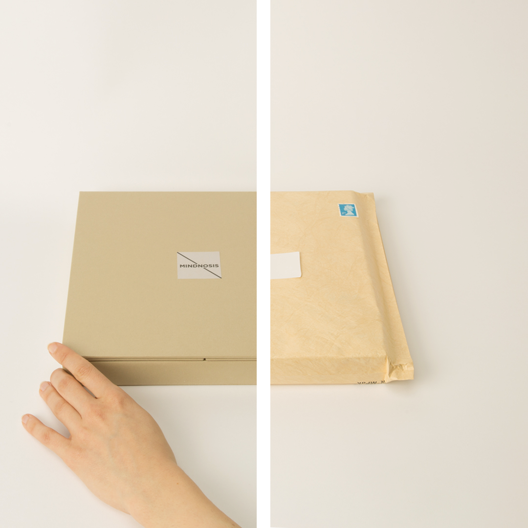 The Mindnosis kit box, and the plain envelope it's delivered in
